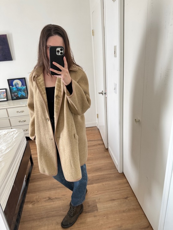 Vintage Plaid Wool Reversible Jacket Light Brown Cabincore Oversized M - Picture 2 of 12